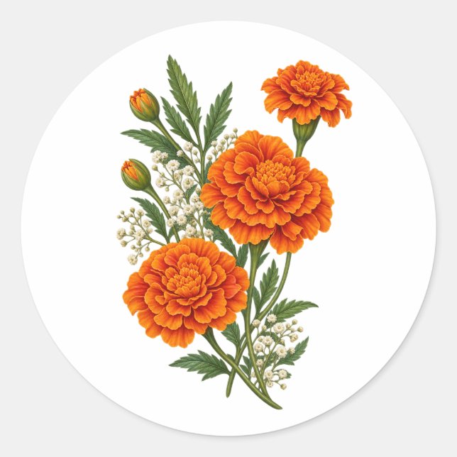 Orange Marigold Botanical Floral Sticker (Front)