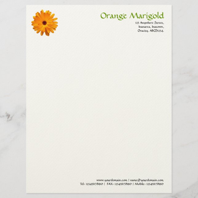 Orange Marigold - (Felt) Customized Letterhead (Front)