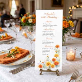 Orange Marigold Floral Birthday Menu Card