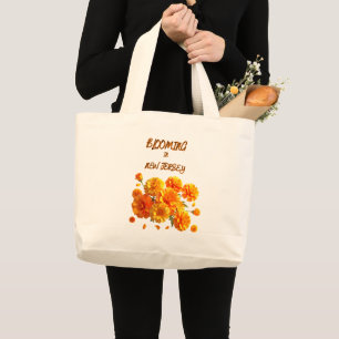  ORANGE MARIGOLD FLORAL NATURAL SPRING SHOPPING  LARGE TOTE BAG