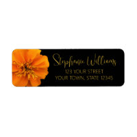 Orange Marigold Flower Black Return Address Label