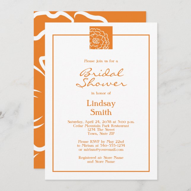 Orange Marigold Flower Floral Bridal Shower Invitation (Front/Back)