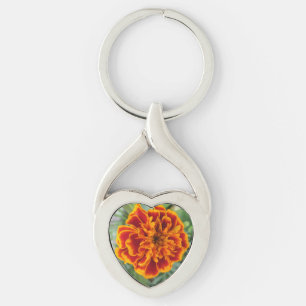 Orange Marigold Flower Key Ring