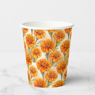 Orange marigold flowers pattern paper cups