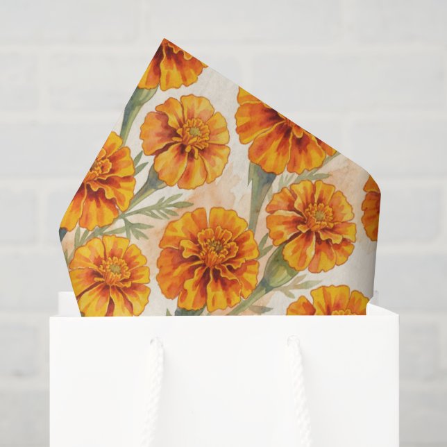 Orange marigold flowers pattern tissue paper (Gift Bag)