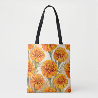 Orange marigold flowers pattern tote bag