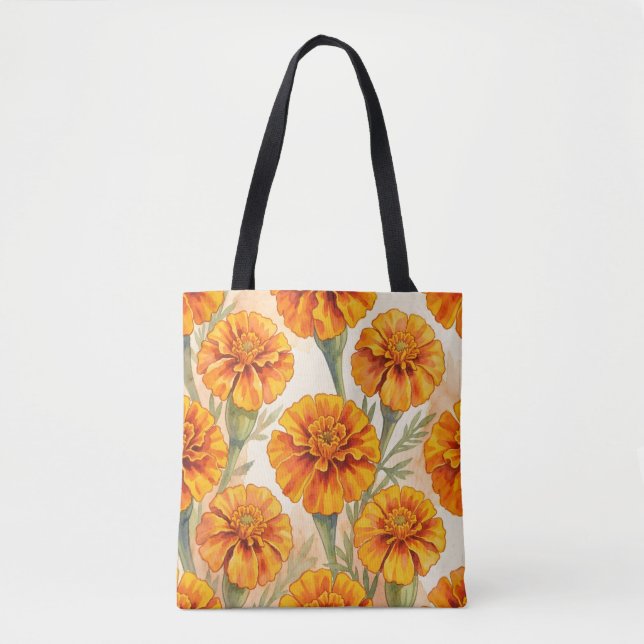 Orange marigold flowers pattern tote bag (Front)