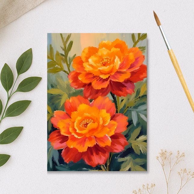 Orange Marigold Flowers Watercolor Botanical Postcard (Creator Uploaded)