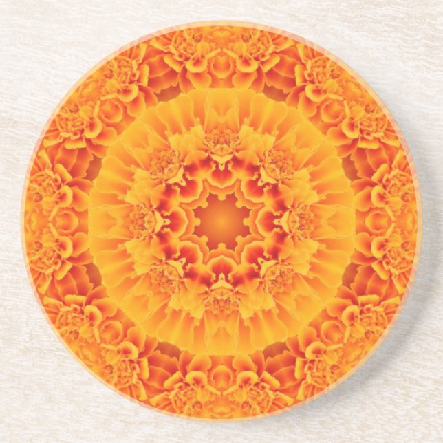 Orange Marigold Mandala Coaster (Front)