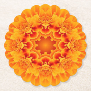 Orange Marigold Mandala Paper Coaster