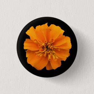 Orange Marigold on Black 3 Cm Round Badge