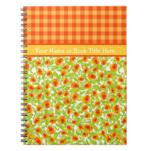 Orange Marigolds and Check Gingham Spiral Notebook