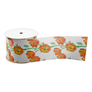 Orange Marigolds Hand-Illustrated Floral Botanical Satin Ribbon