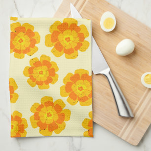 Orange Marigolds Hand-Illustrated Floral Botanical Tea Towel