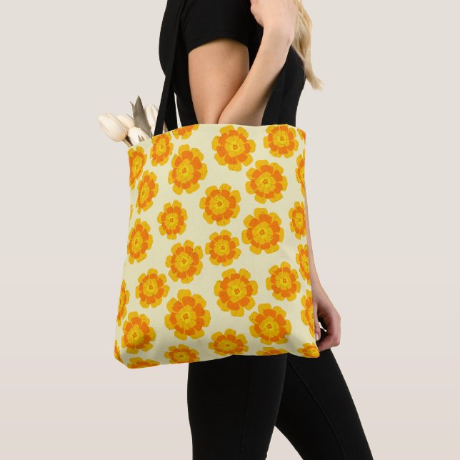 Orange Marigolds Hand-Illustrated Floral Botanical Tote Bag (Close Up)