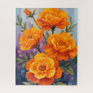 Orange Marigolds October Flower Watercolor Jigsaw Puzzle