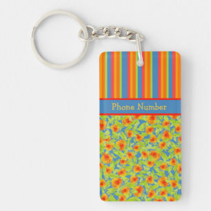 Orange Marigolds, Stripes Keychain to Personalise