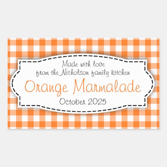 Orange marmalade gingham check food label sticker (Front)