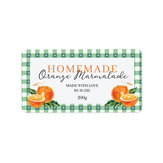 Orange Marmalade Jar Label Personalised Gingham  (Front)
