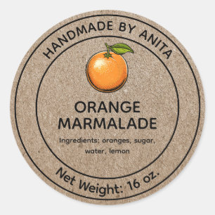 Orange Marmalade Jelly Jar Label Kraft Paper Style