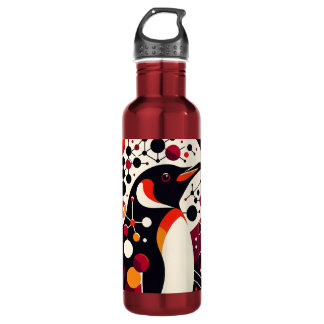 Orange Maroon Red Penguin In Geometric Abstract 710 Ml Water Bottle
