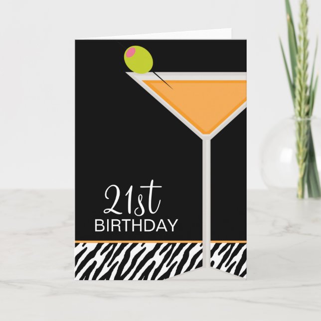 Orange Martini and Zebra Pattern Card (Front)
