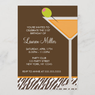 Orange Martini and Zebra Pattern Invitation