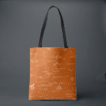 Orange Math Teacher Mathematics Equations Algebra Tote Bag<br><div class="desc">Great tote bag for math students and math teachers. The background is orange and the math equations and graphics are made in white so it looks like chalk. Illustrated and designed by Patricia Alvarez.</div>