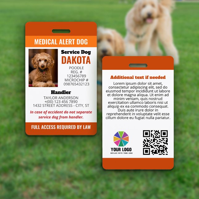 Orange Medical Alert Dog Logo QR Photo ID ID Badge (Creator Uploaded)