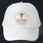 Orange Medical School Graduation Commemorative Trucker Hat<br><div class="desc">This orange custom medical school graduation hat gift features modern typography for a class of 2024 graduate. Customise with your graduating year under the caduceus for great personalised nurse or doctor keepsake for a graduating physician.</div>