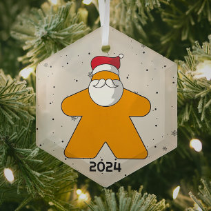 Orange Meeple Santa Custom Year Family Board Game Glass Tree Decoration