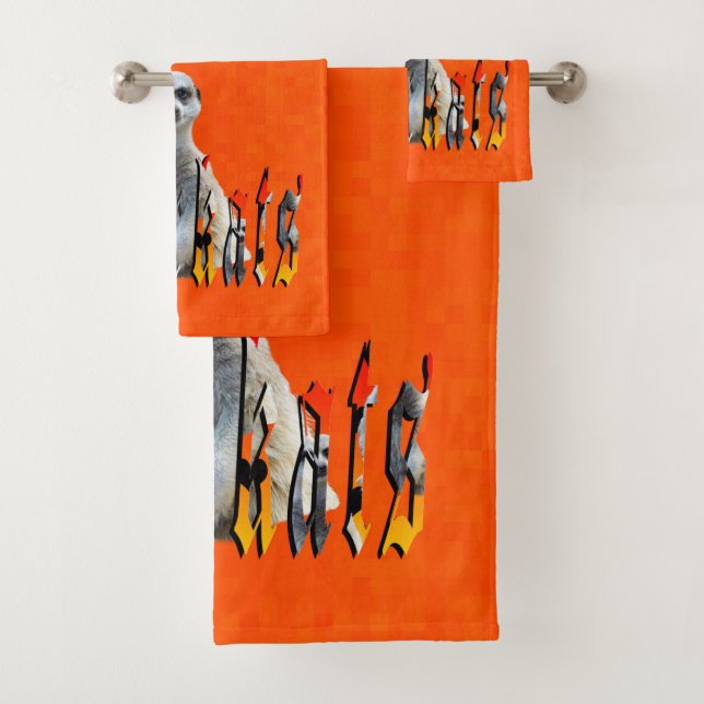 Orange Meerkat And Logo, Bath Towel Set (Insitu)