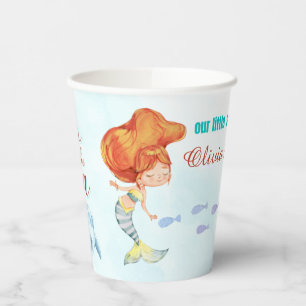 Orange Mermaid Two the Sea Girls 2nd Birthday Paper Cups