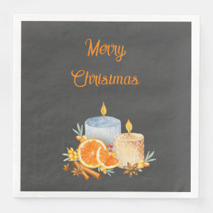 Orange Merry Christmas Candles Napkin