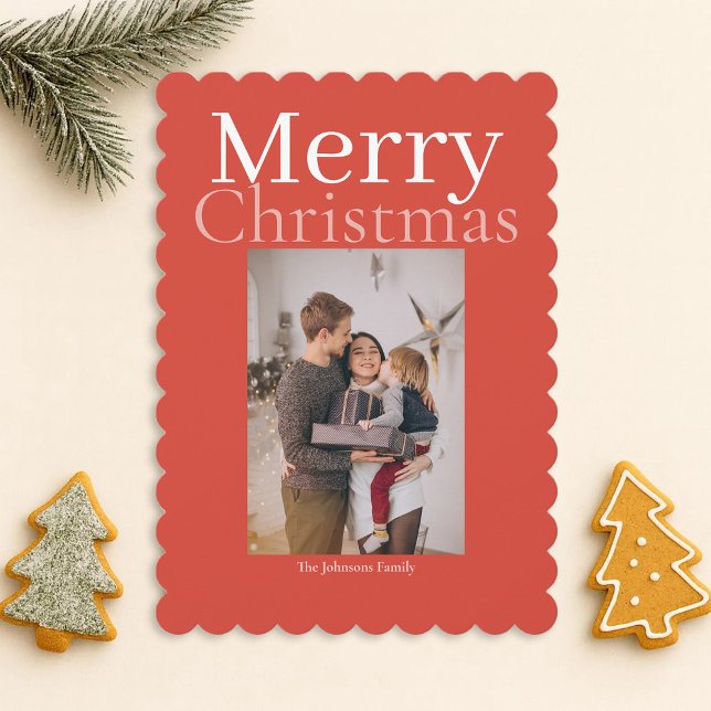 Orange Merry Christmas Personalised Family Photos Holiday Card (Creator Uploaded)