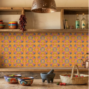 Orange Mexican Flowers Spanish Tile