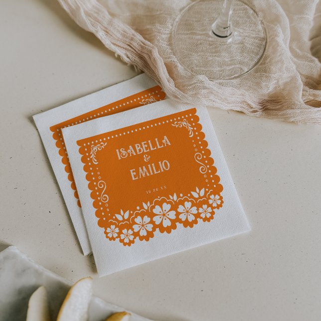 Orange | Mexican Papel Picado Wedding Napkin (Creator Uploaded)