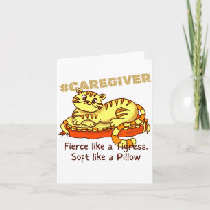Orange Mini Tigress on Pillow Cartoon Caregiver Thank You Card