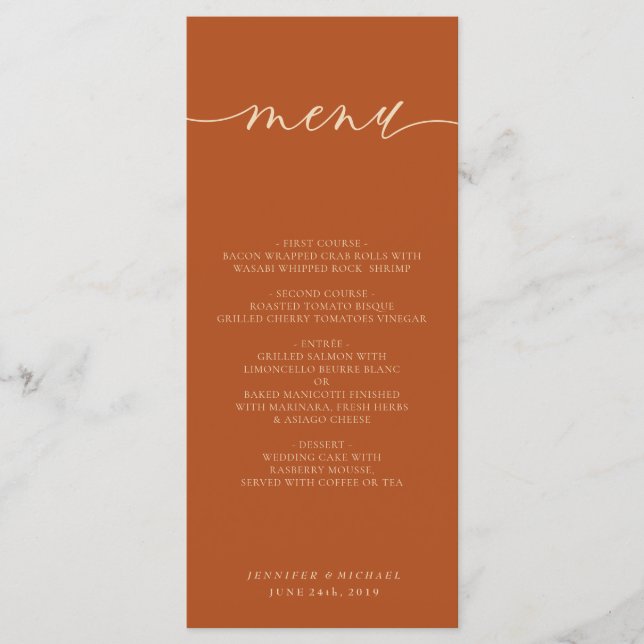 Orange Minimal Clean Simple Modern Party Dinner Menu (Front)