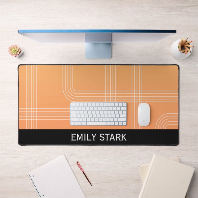 Orange Minimal Retro Personalised Name Desk Mat (Office 1)