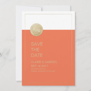 Orange minimalist modern wedding save the date