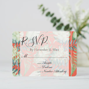Orange Mint Tropical Green Leaves Wedding RSVP Enclosure Card