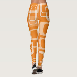 Orange mod 60s retro square print pattern leggings