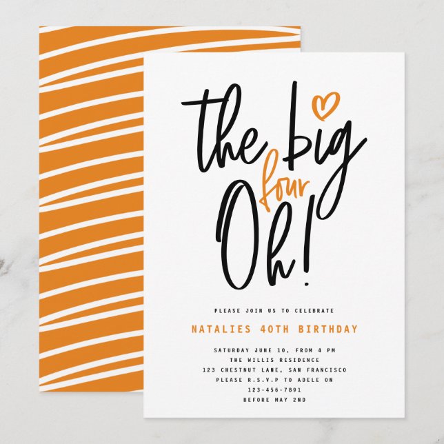 Orange modern 40th birthday party typography (Front/Back)