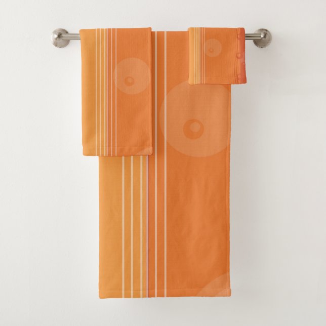 Orange Modern Abstract Stripe Bath Towel Set (Insitu)