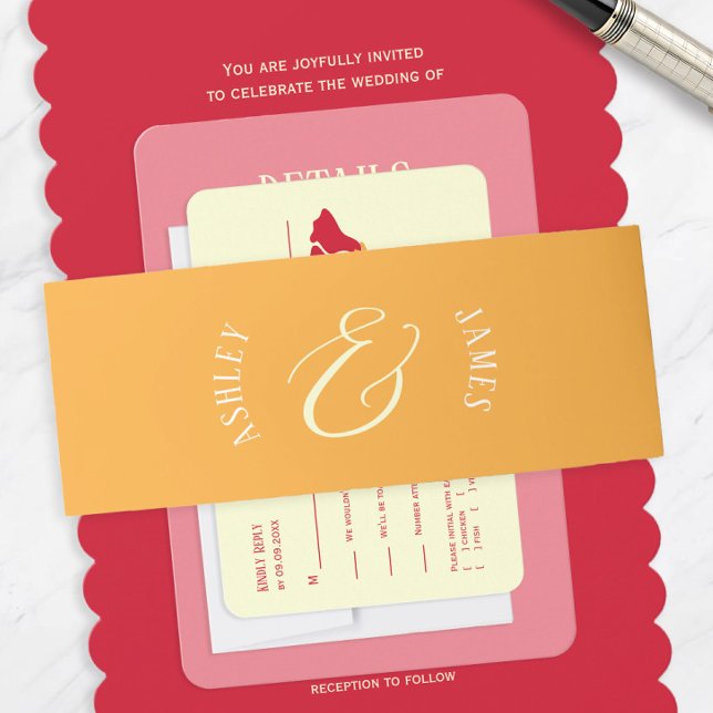 Orange Modern Ampersand Wedding Invitation Belly Band (Creator Uploaded)