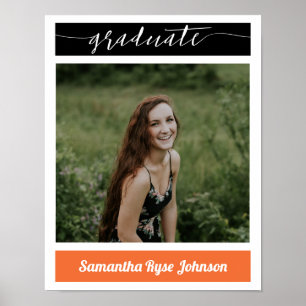 Orange Modern Block Photo Graduation Poster