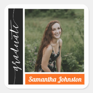 Orange Modern Block Photo Graduation Square Sticker