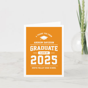 Orange Modern Class of 2025 Graduation Blank Thank You Card
