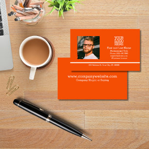 Orange Modern Company Logo Employee Photo Business Card
